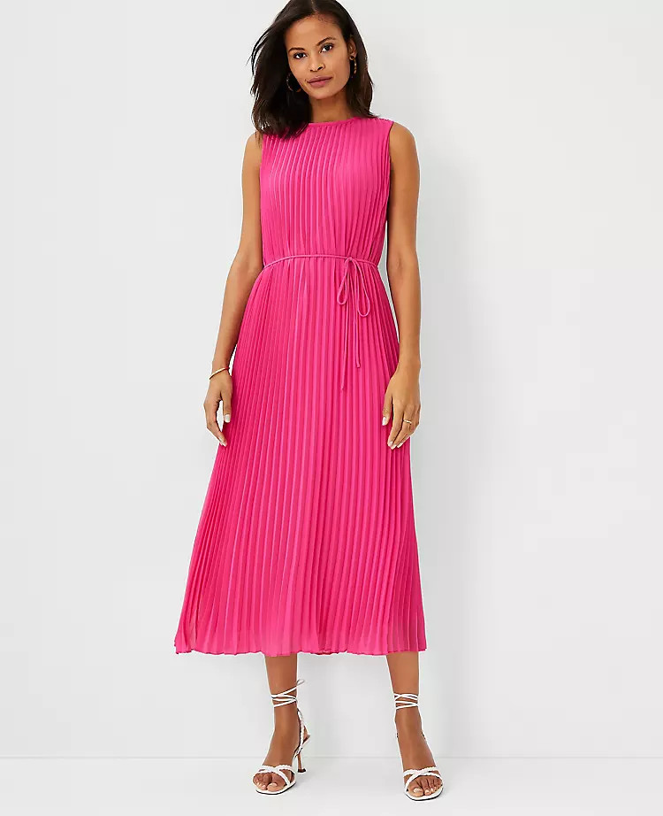 Pleated Belted Midi Dress | Ann Taylor | Ann Taylor (US)