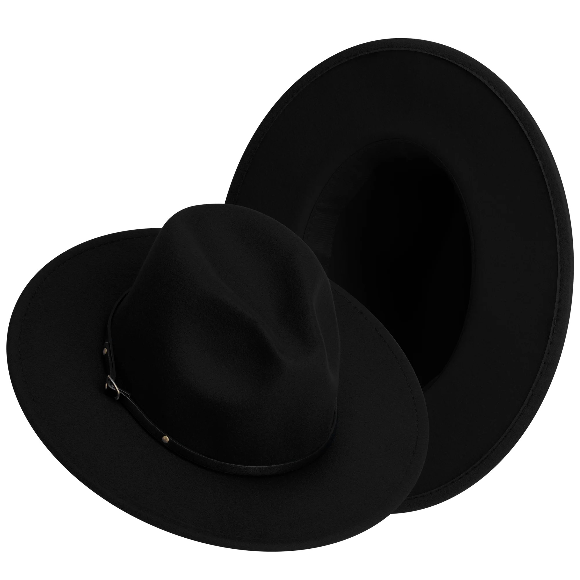 Juyafio Black Fedora Hats Wide Brim Panama Cap with Belt Buckle for Women Men | Walmart (US)