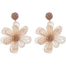 Raffia Flower Earrings – Handmade Rattan Flower Earrings Bohemia Statement Drop Fringe Earrings... | Amazon (US)