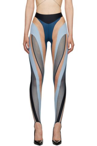 Black & Blue Spiral Leggings | SSENSE