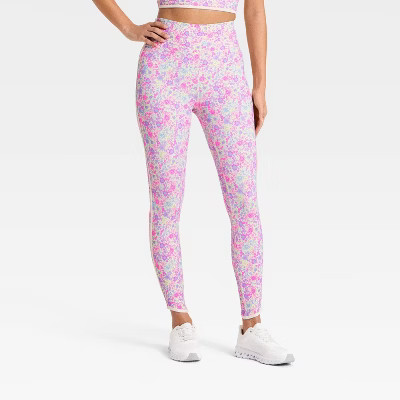 Women's Floral Print High-Rise Piped Leggings - JoyLab™ Pink XL | Target