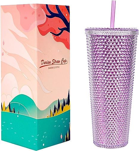 Tumbler With lid And Straw, 24Oz Studded Cup, Bling Plastic Cup, Double Wall Insulated Matte Cup,... | Amazon (US)