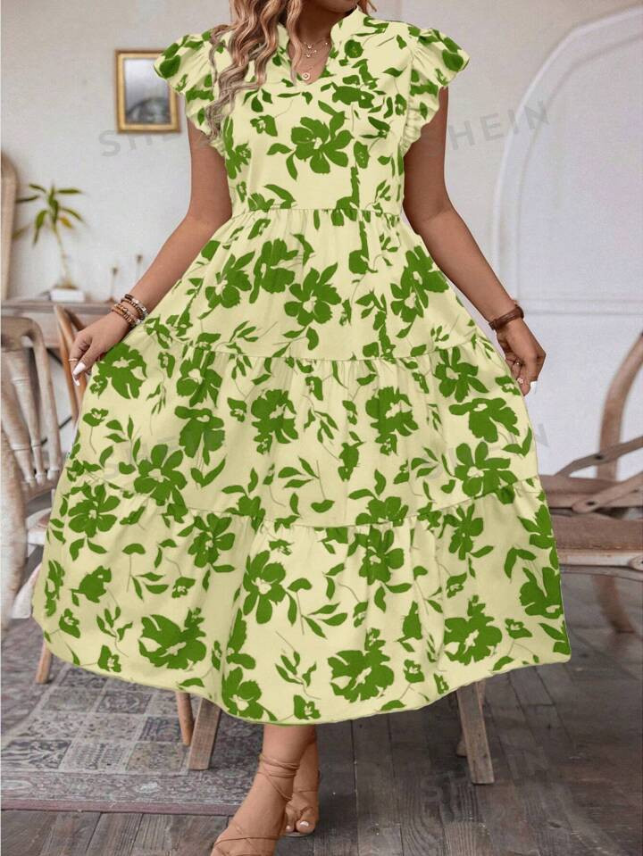 SHEIN VCAY Plus Size Women's Casual Printed Simple Daily Dress (Random Pattern) | SHEIN