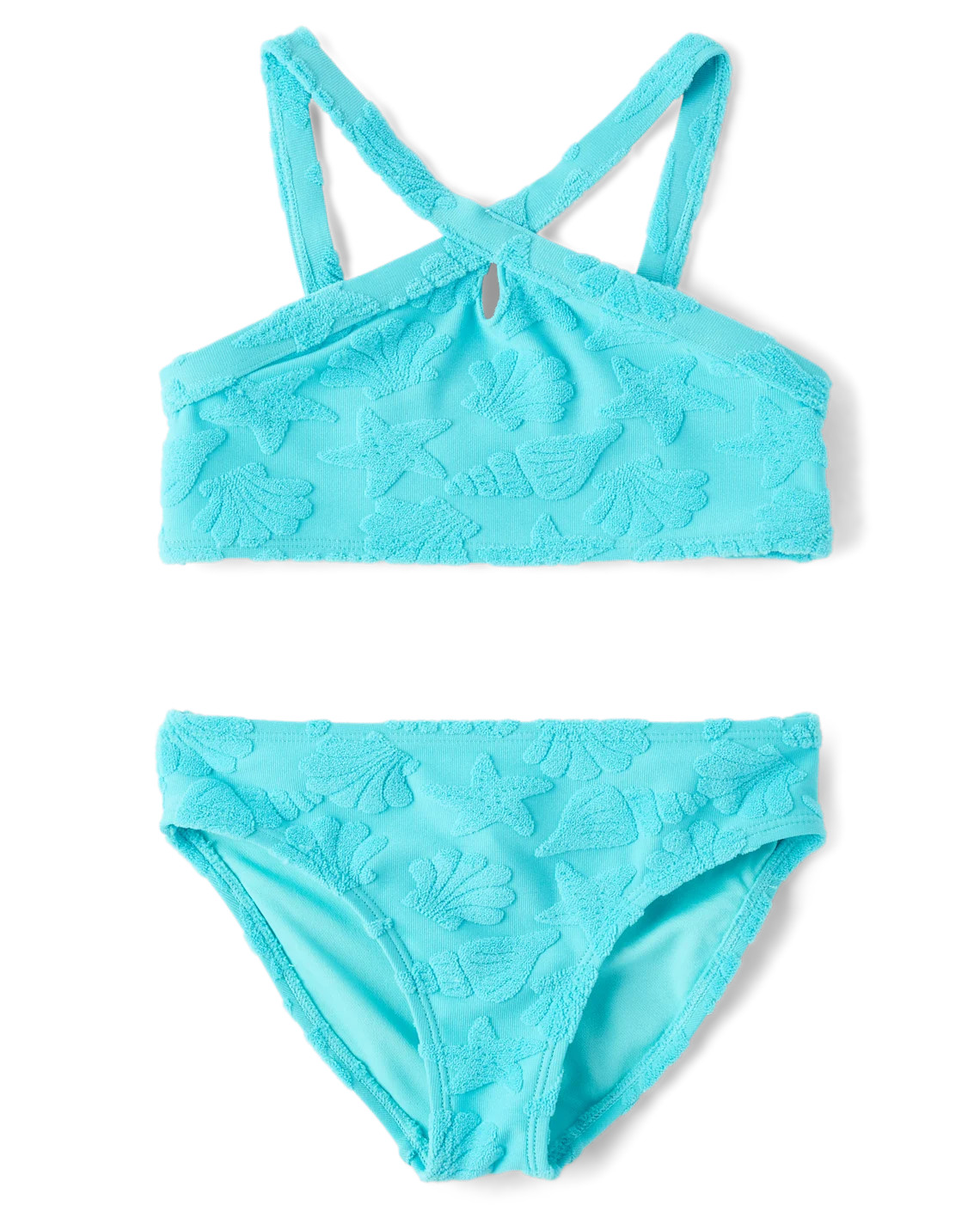 Girls Seashell Textured Terry Bikini Swimsuit - blue | The Children's Place