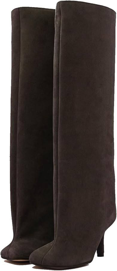 Women's Knee High Suede Boots for Women Wide Calf Square Toe Stiletto Heels Tall Boots Pull On Hi... | Amazon (US)