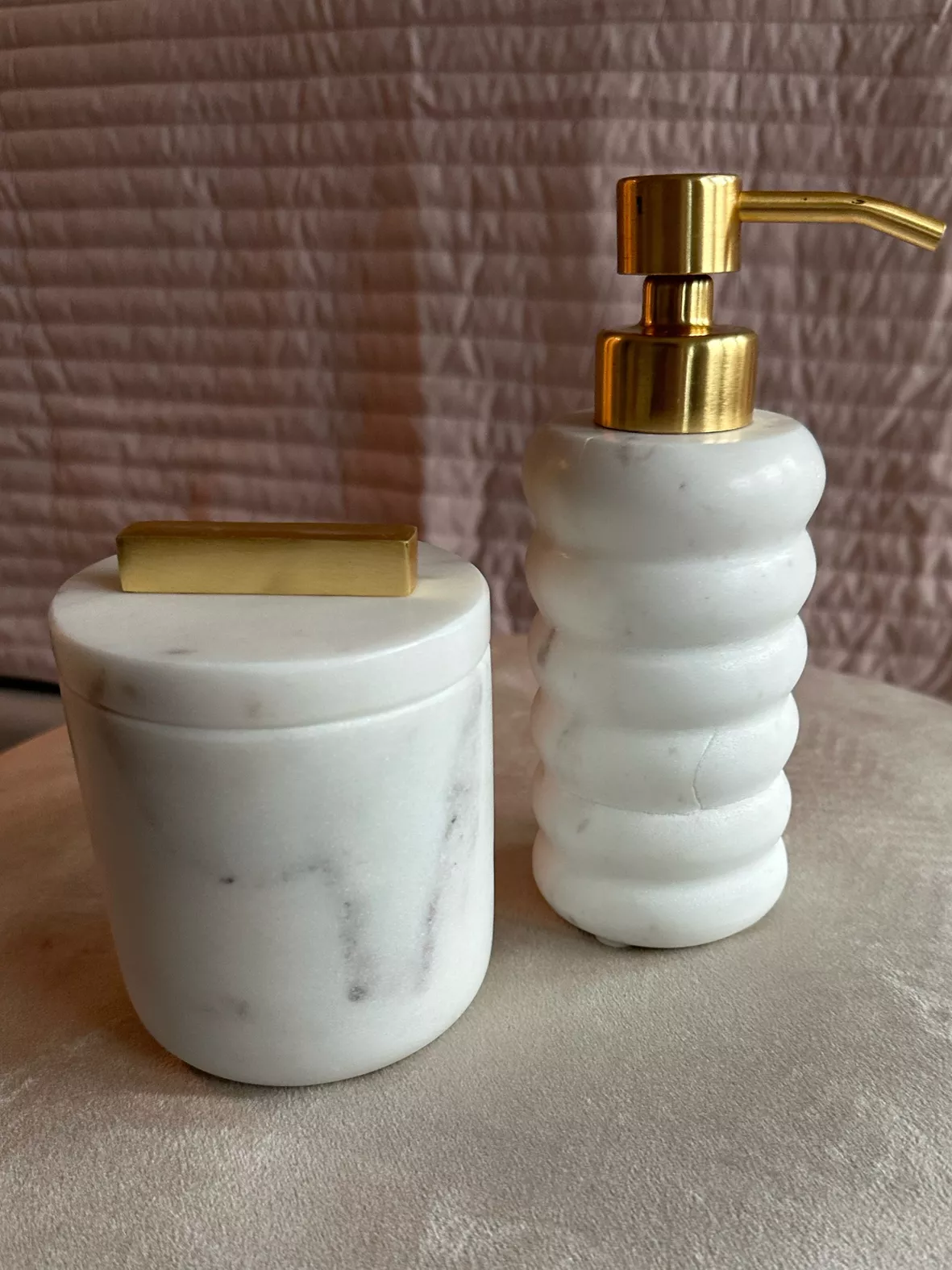 White Marble Ribbed Liquid Soap Dispenser by World Market