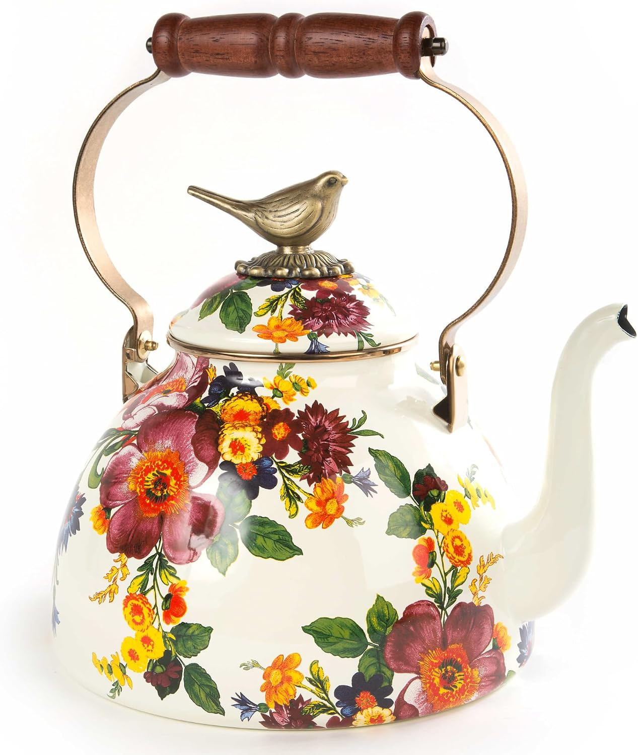 MacKenzie-Childs Flower Market Enamel Tea Kettle with Bird Topper, Stovetop Kettle, Tea Accessori... | Amazon (US)