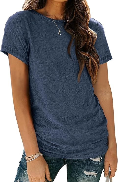 AUTOMET Women's Soft Basic Short Sleeve T-Shirt, Round Neck Tops Summer Casual Tee for Spring Shi... | Amazon (US)