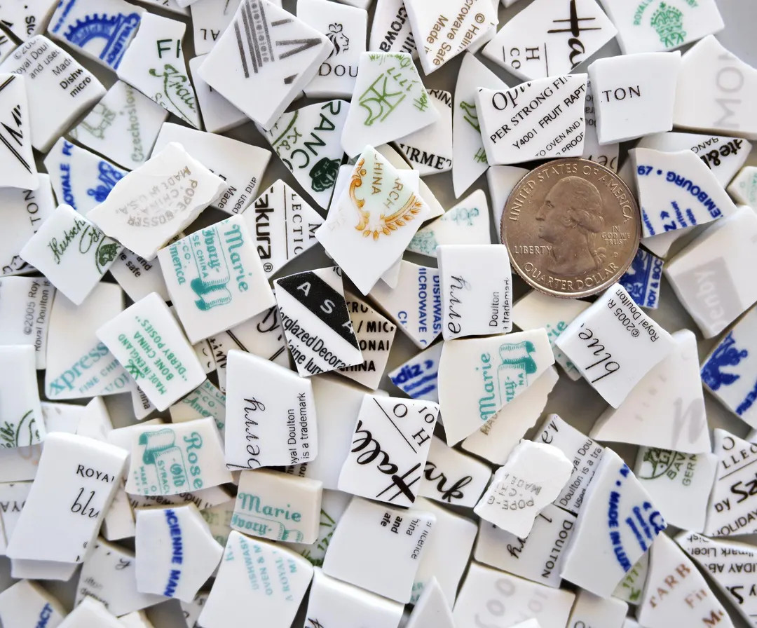 Pottery Marks MOSAIC TILES - 25 PIECES - Size 1/4" to 3/4" - Text Letters Print Backstamps - Brok... | Etsy (US)