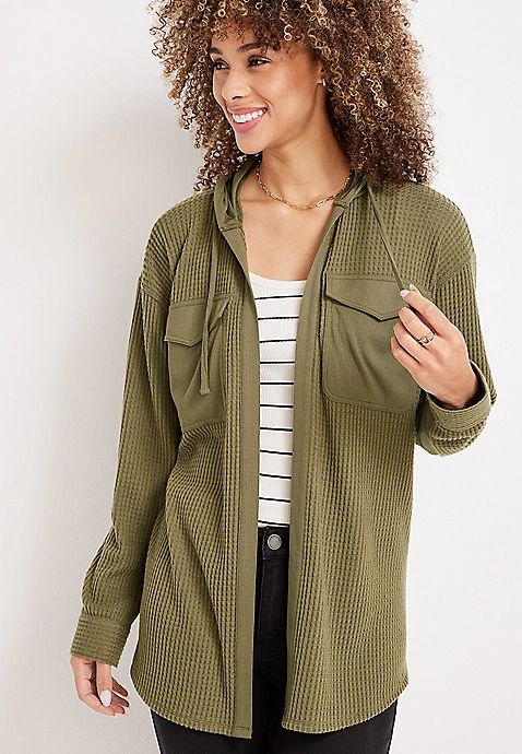 Hooded Waffle Cardigan | Maurices