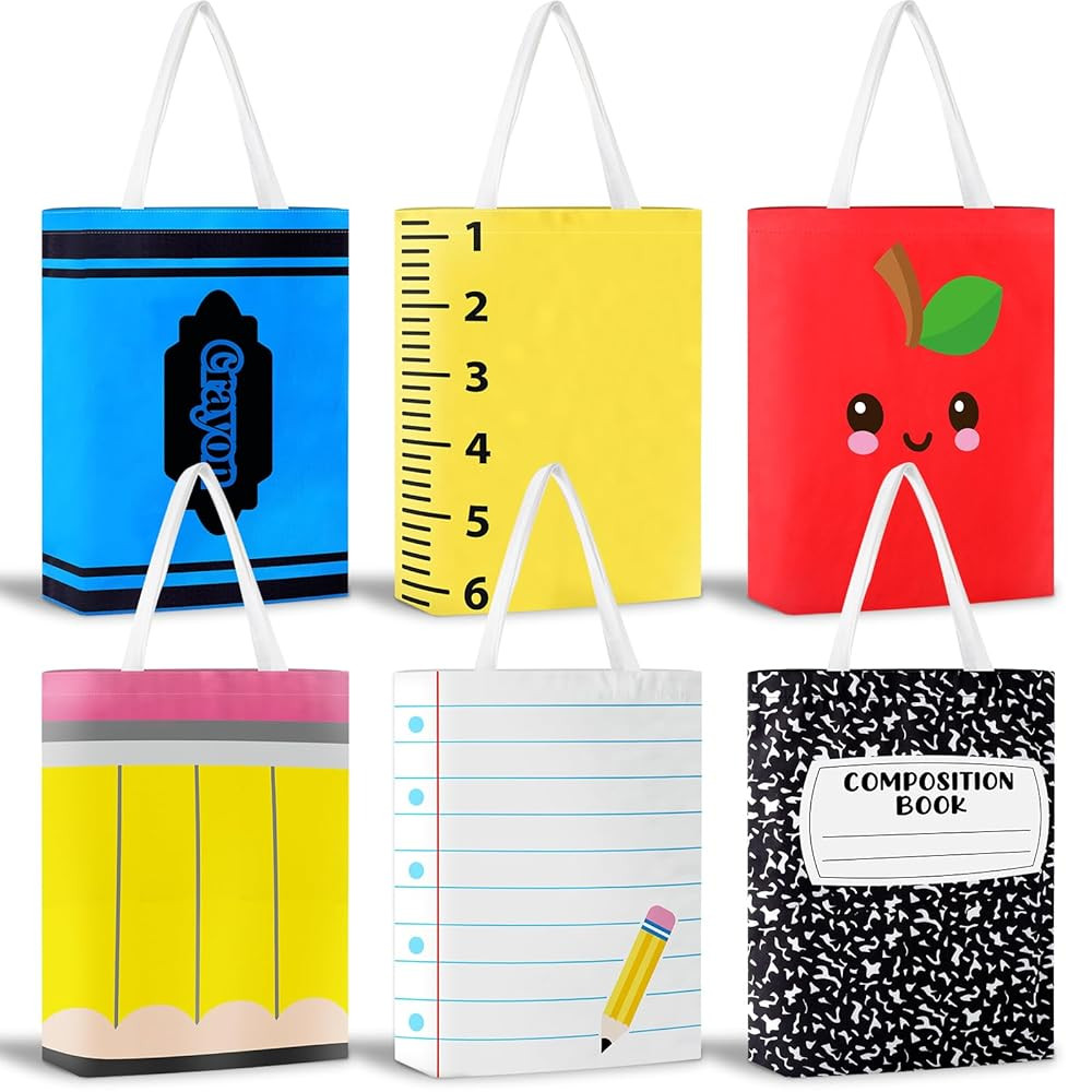 6Pcs Back to School Gift Bags for Teacher Bulk Composition Crayon Pencil Tote Bag for Classroom L... | Amazon (US)