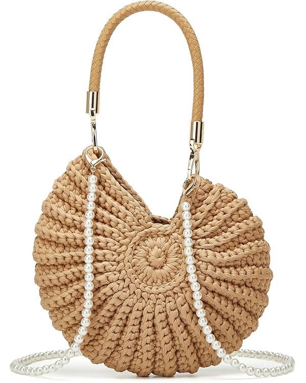 Handmade Crochet Tote Bag Seashell Purse for Women Boho Shell Handbag Crossbody Shoulder Bag Summ... | Amazon (US)