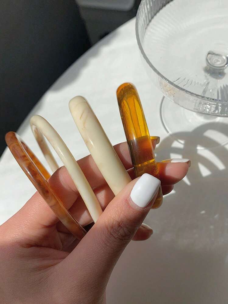 2pcs Vintage Resin Amber Texture Acrylic Bangle Bracelets For Women, Fashion Versatile | SHEIN