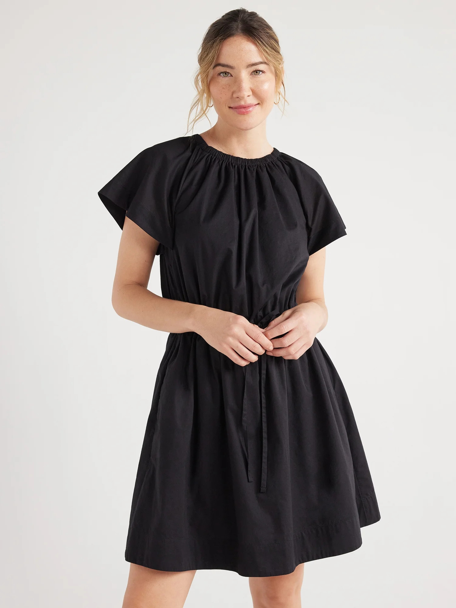 Free Assembly Women's Cotton Flutter Sleeve Mini Dress, Sizes XS-XXL - Walmart.com | Walmart (US)