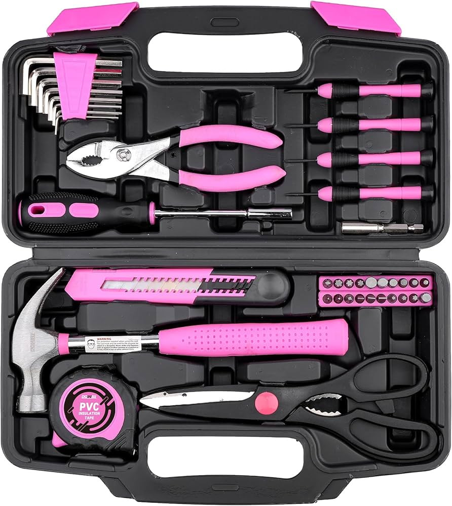 DOWELL 40 Pcs Home Tool Kit General Household Hand Pink Tool Set with Plastic Toolbox Storage Cas... | Amazon (US)