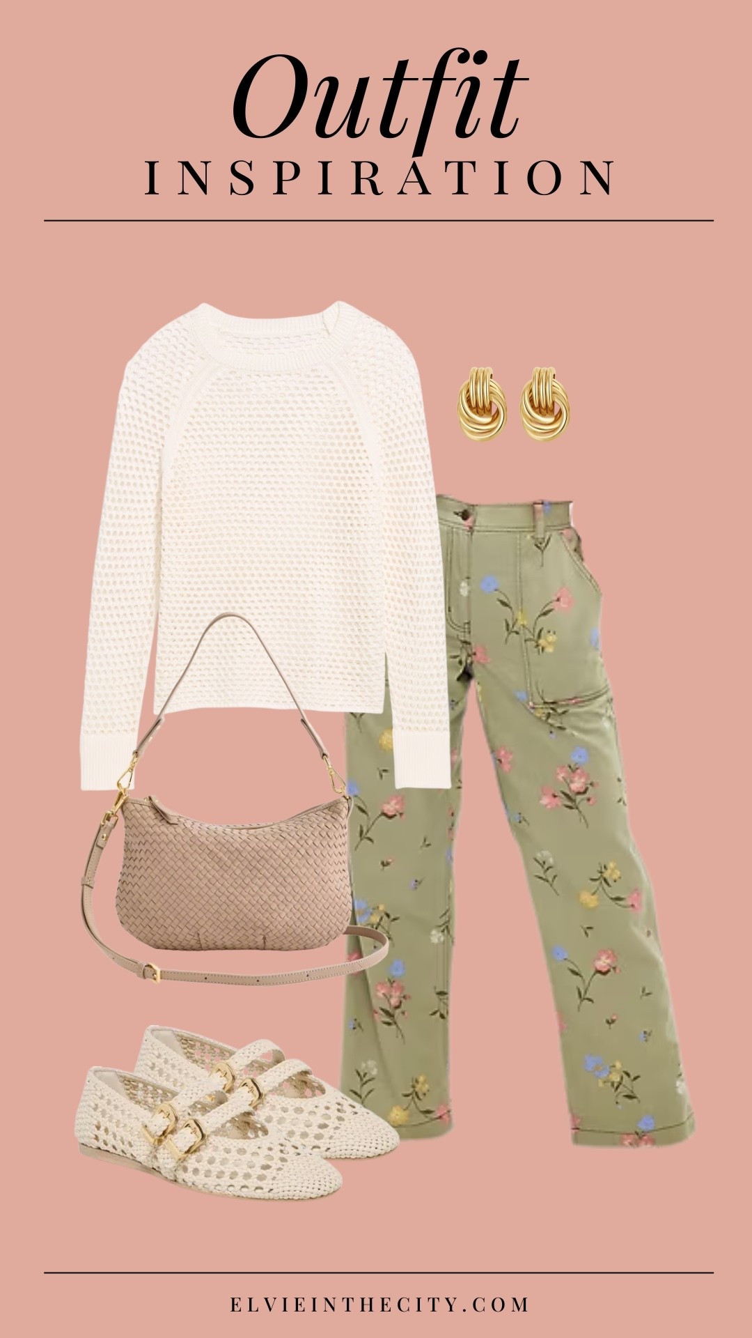This outfit inspiration includes an open-knit raglan sweater, high-waisted floral straight ankle pants, a cross weave leather purse, woven Mary Jane flats, and gold earrings.

Spring outfit, outfit inspiration, ootd, fashion over 40, over 50 style, affordable fashion

#LTKPetite #LTKootd #LTKOver40