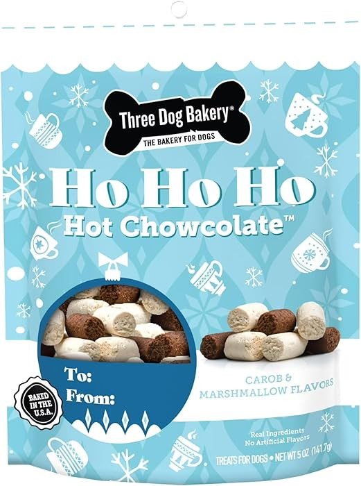 Three Dog Bakery Ho Ho Ho Hot Chowcolate - Festive Dog Treats, Carob & Marshmallow Wafers for Pup... | Amazon (US)
