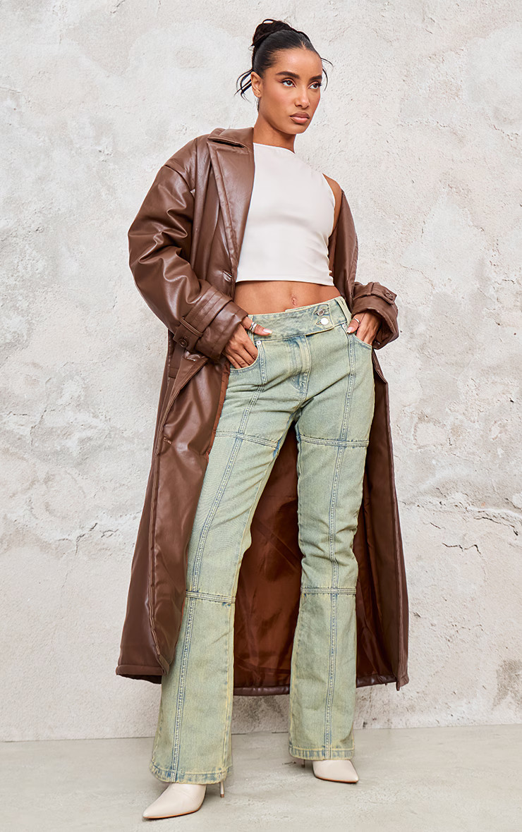 Cappuccino Coated Puffed Maxi Trench Coat | PrettyLittleThing US