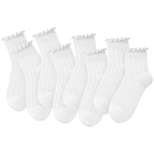 wernies 8 Pairs Ankle Ruffle Socks Woman，Cute Lace Frilly Crew Socks 5-8.5 | Amazon (US)