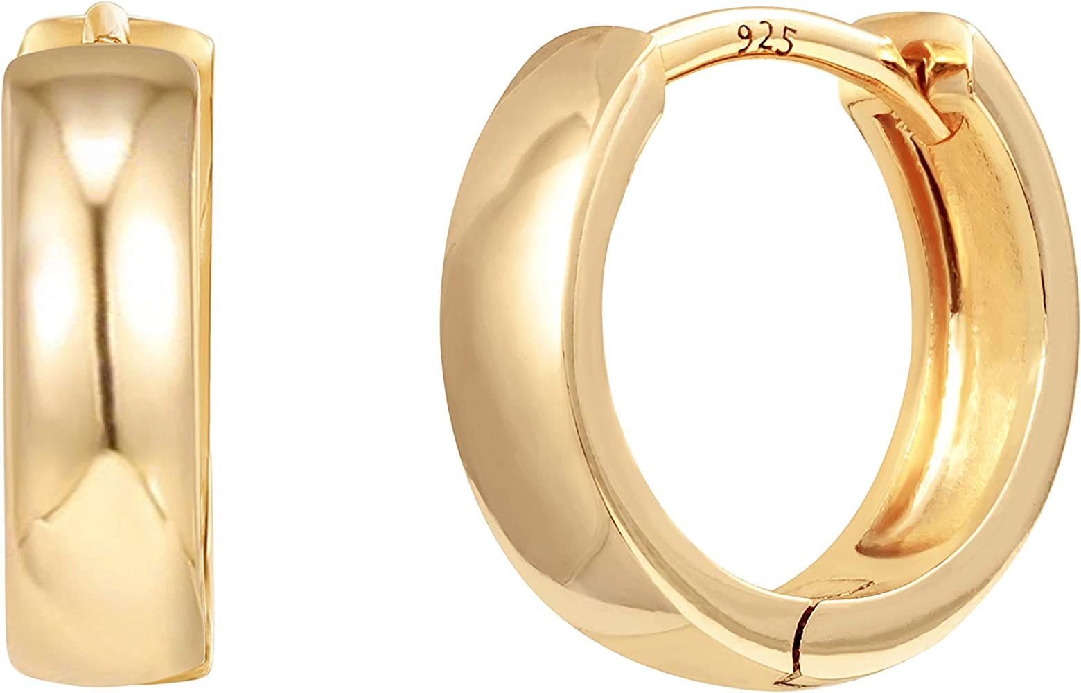 Amazon.com: PAVOI 14K Yellow Gold Plated Sterling Silver Post Huggie Earrings | Small Hoop Earrings  | Amazon (US)
