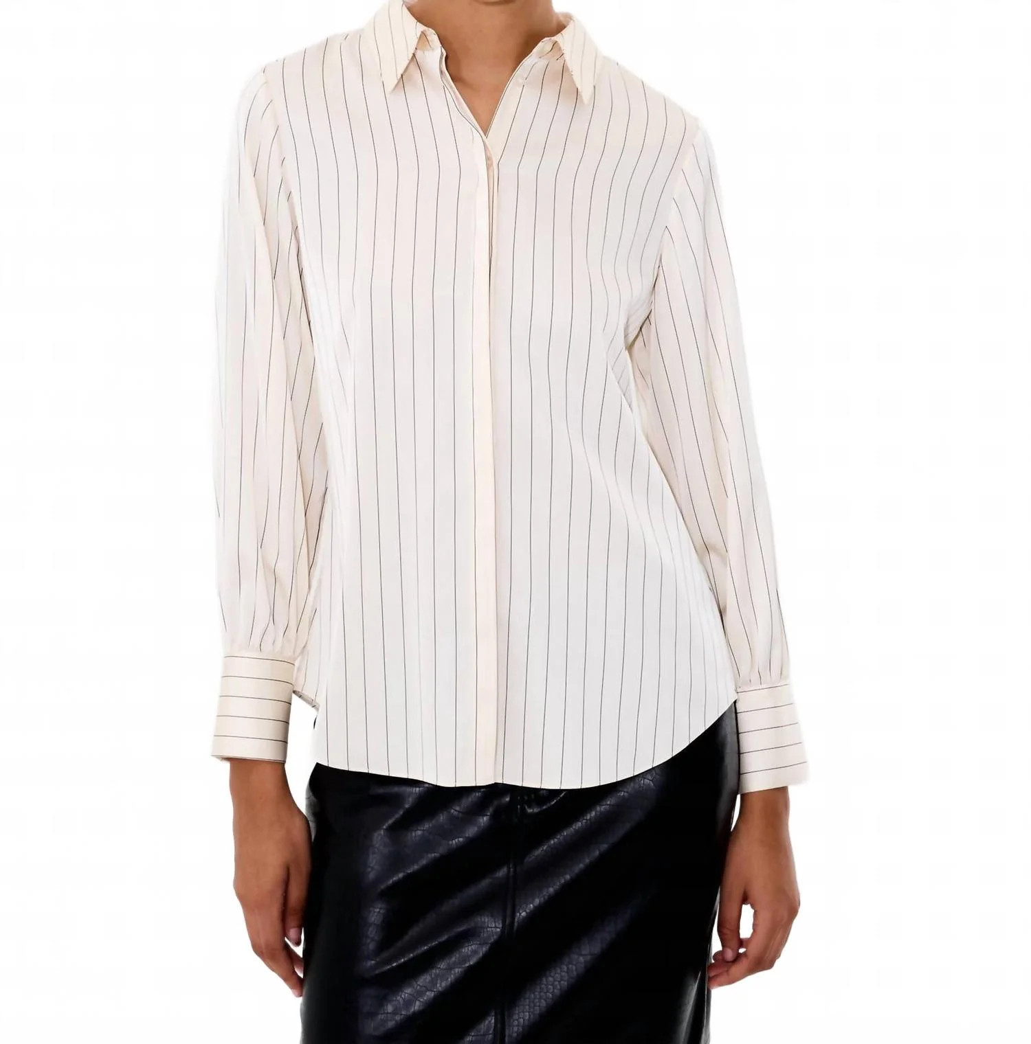 Satin Pinstripe Blouse In Cream/black | Shop Simon