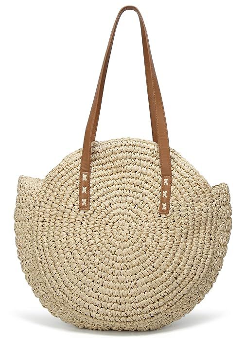 Molodo Round Summer Straw Large Woven Bag Purse For Women Vocation Tote Handbags | Amazon (US)