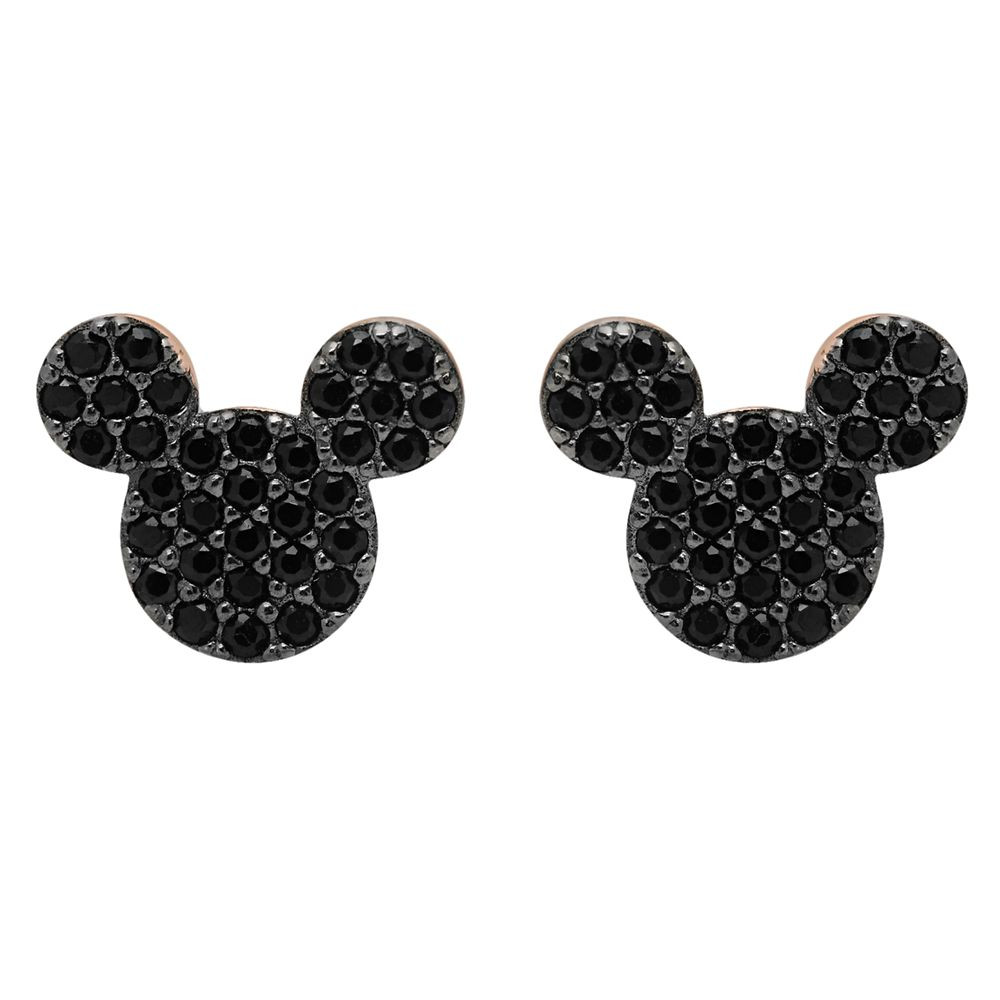 Mickey Mouse Black Pave Earrings by CRISLU – Rose Gold | Disney Store