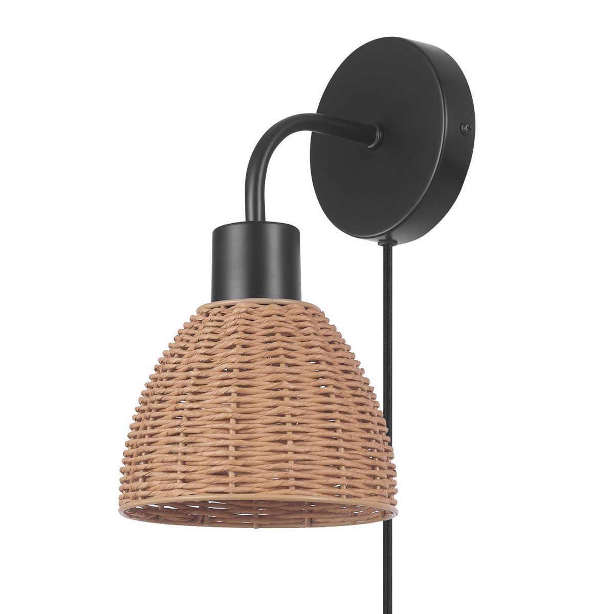 Briar 1-Light Matte Black Plug-In or Hardwire Wall Sconce with Rattan Shade - Globe Electric | Target