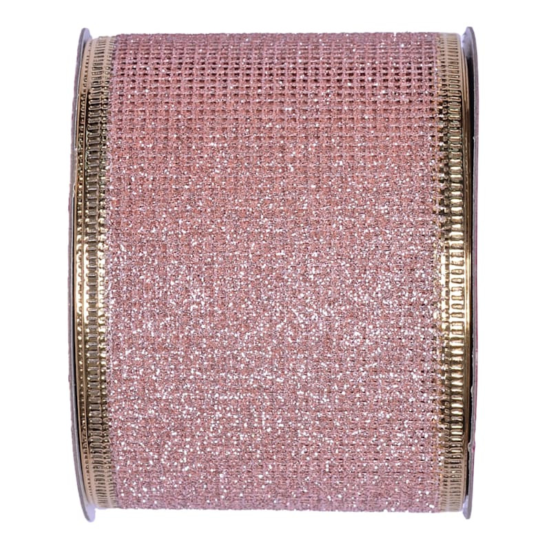 2.5" Rose Gold Glittered Net Ribbon, 8yd | At Home