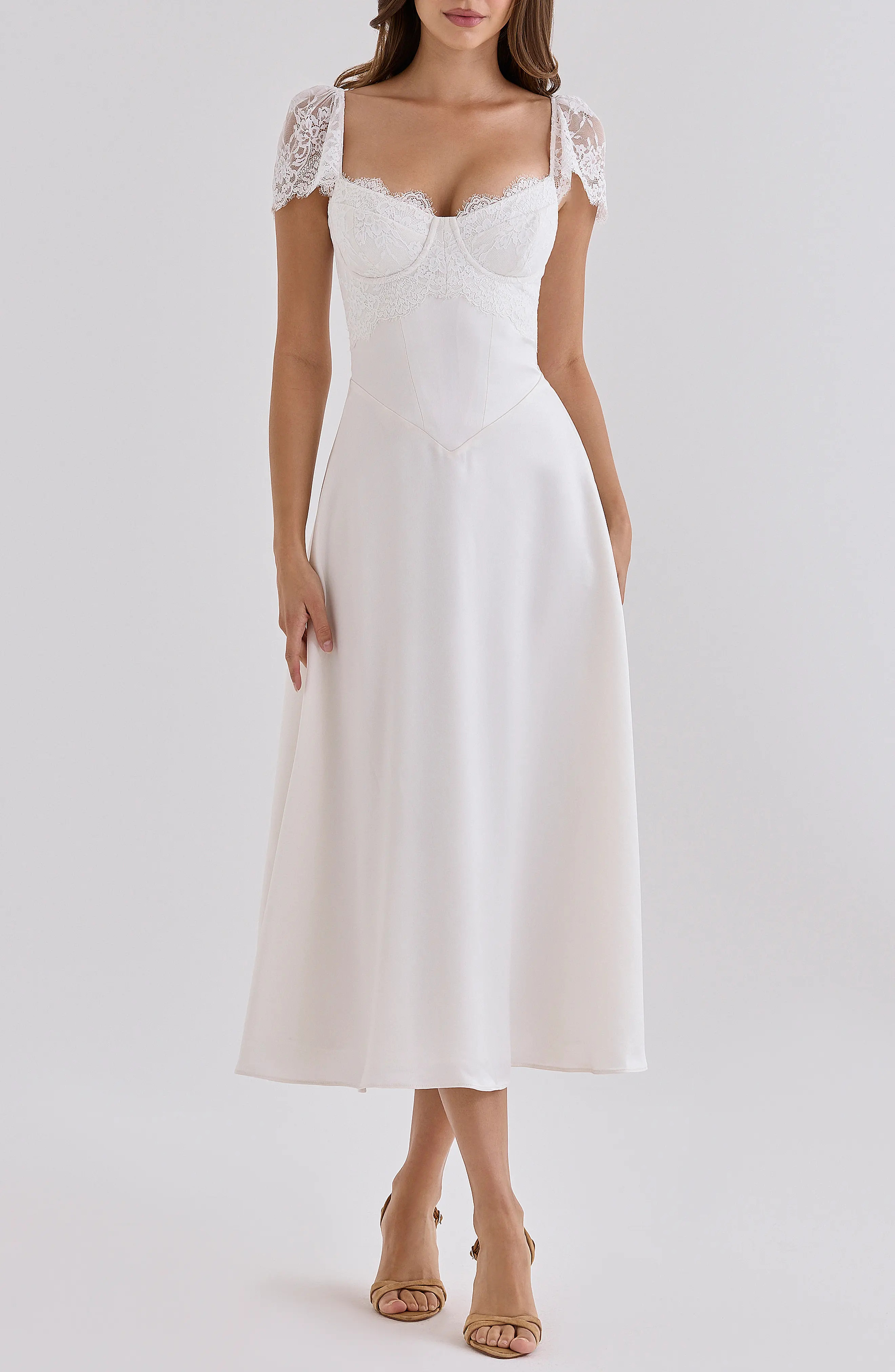 HOUSE OF CB Selena Satin & Lace Midi Dress (Women) | Nordstrom | Nordstrom