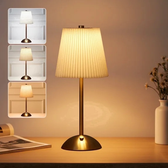 DAYBETTER Cordless Table Lamp, 12" Brass Rechargeable Cute Desk Light, Touch Lamp with Dimmable 3... | Walmart (US)