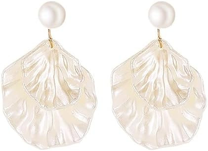 Seashell Pearl Stud Earrings for Women Ocean Sea Theme Sweet Double Layer Acrylic Shell Lightweig... | Amazon (US)