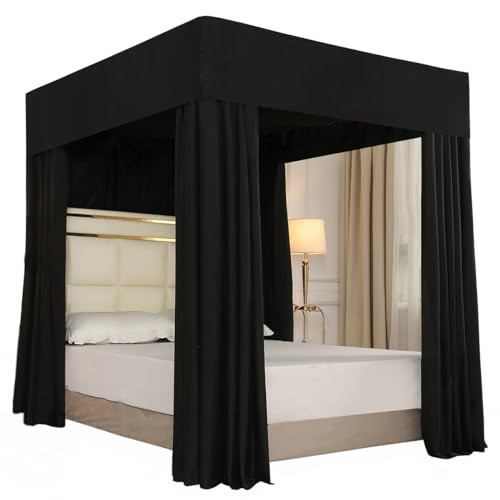Mengersi Black Canopy Bed Curtains Bed Canopy Bed Curtains Bedroom Decoration Lightproof (California King, Black) | Amazon (US)