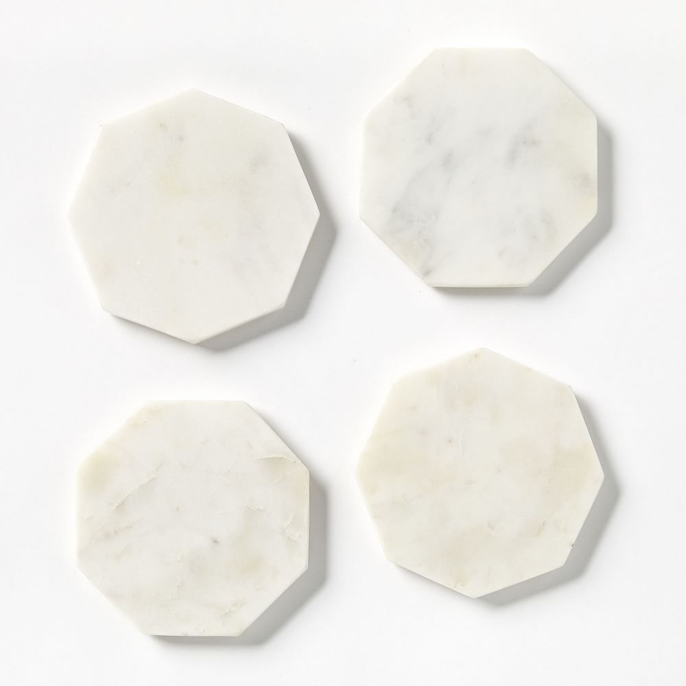 Stone Octagonal Coasters, Set of 4, White | West Elm (US)