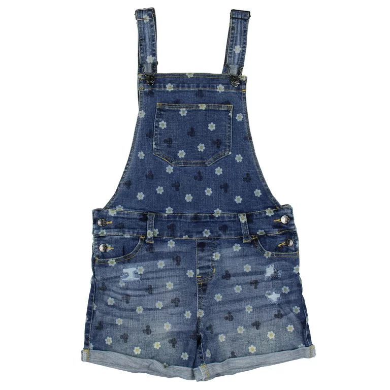 Disney Girls' Mickey Mouse Denim Jean Shortall Overalls Shorts (Large) | Walmart (US)