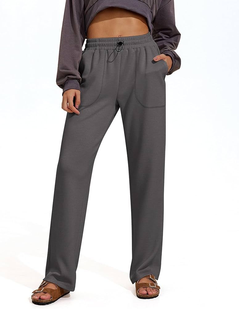 PINSPARK Womens Straight Leg Sweatpants Casual Athletic Workout Pants Stretch Soft Lounge Pants w... | Amazon (US)