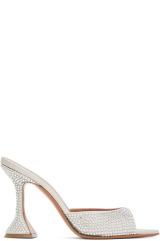 Silver Caroline Crystal Heeled Sandals | SSENSE