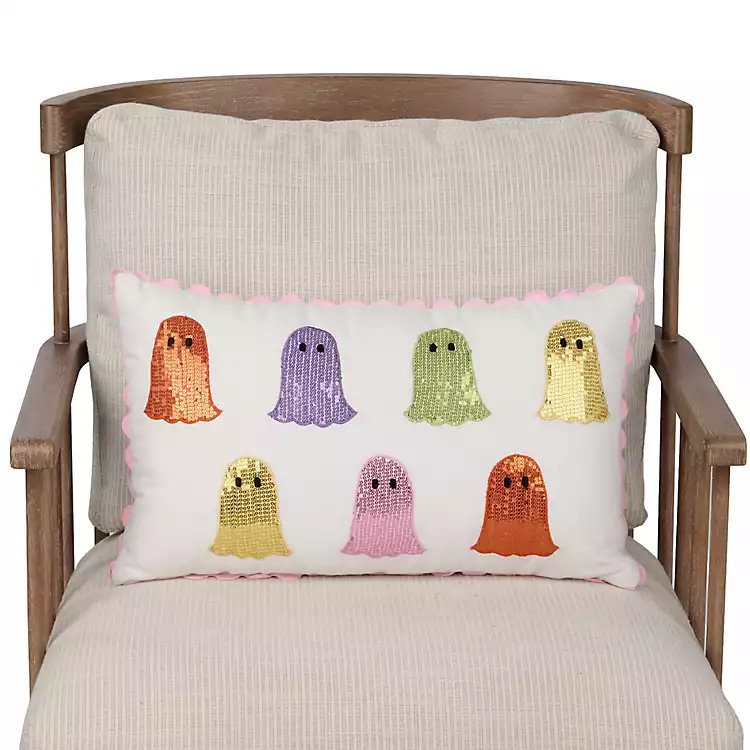 New! Multicolor Sequin Ghosts Lumbar Pillow | Kirklands