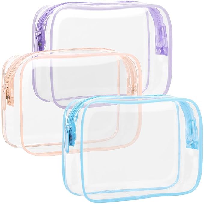 TSA Approved Toiletry Bag - F-color 3 Pack Clear Toiletry Bags - Clear Makeup Cosmetic Bags for W... | Amazon (US)