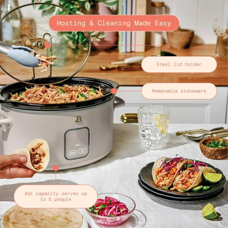 Beautiful 4Qt Slow Cooker with Touch-Activated Display, Porcini Taupe by Drew Barrymore - Walmart... | Walmart (US)