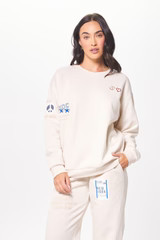 Coconut White & Multi Surfwash Fleece Crewneck w/ Graffiti | Vintage Havana