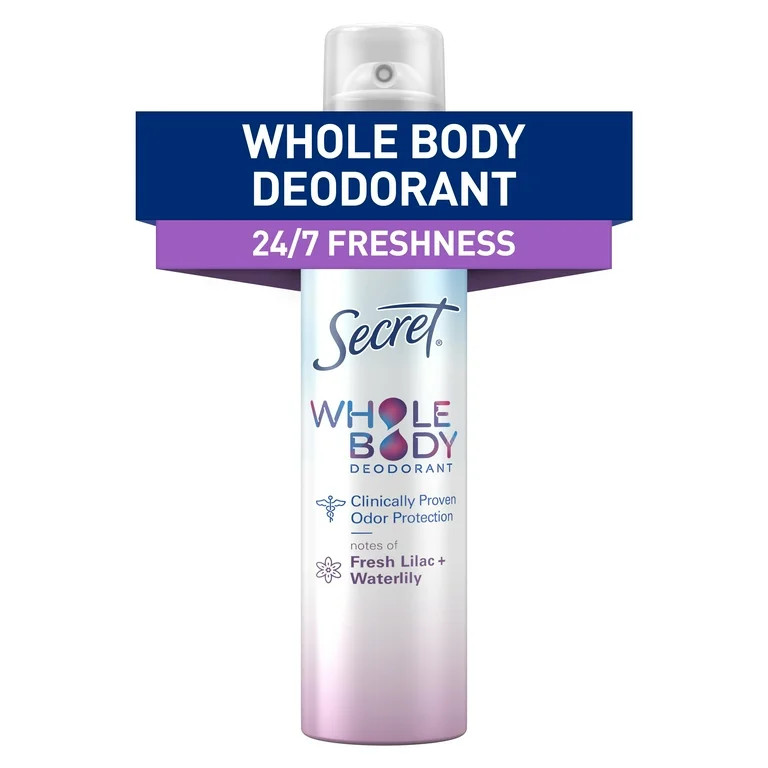 Secret Whole Body Aluminum Free Spray Deodorant for Women, Lilac & Waterlily 3.5oz | Walmart (US)