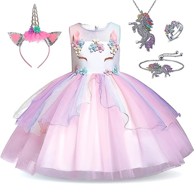 Unicorn Princess Dress Up Clothes for Little Girls – Costume, Jewelry and Headband | Amazon (US)