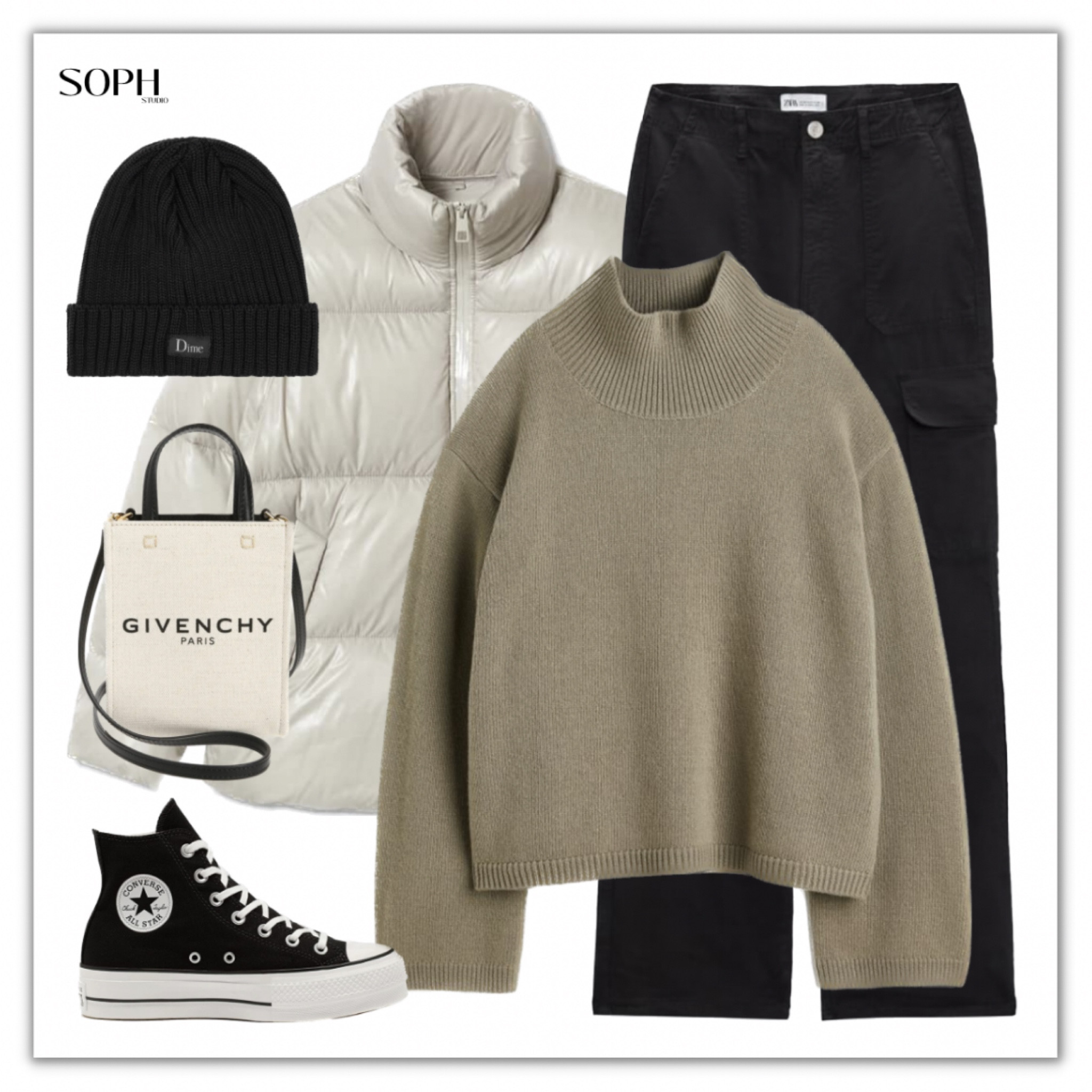 Street, casual look styled with a white puffer jacket and black cargo pants 🖤✨

• turtleneck sweater is originally from h&m (currently sold out)
• beanie is from Dime MTL

#LTKstyletip #LTKfit #LTKFind