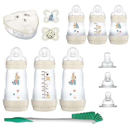 MAM Baby’s First Gift Set, 0+ Months, 5oz and 9oz Anti-Colic Bottles with Self-Sterilization, SkinSoft Silicone Nipples and Pacifiers, Dishwasher Safe Formula Dispenser and Bottle Brush, Unisex | Amazon (US)