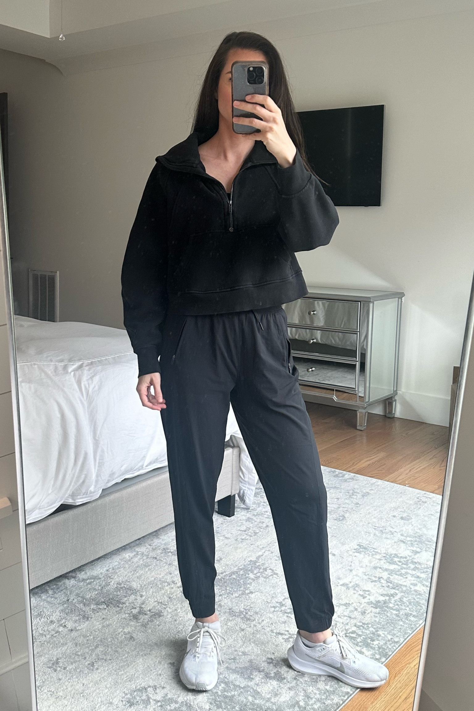 My usual athleisure wear. Lululemon joggers and scuba oversized funnel-neck half zip. 