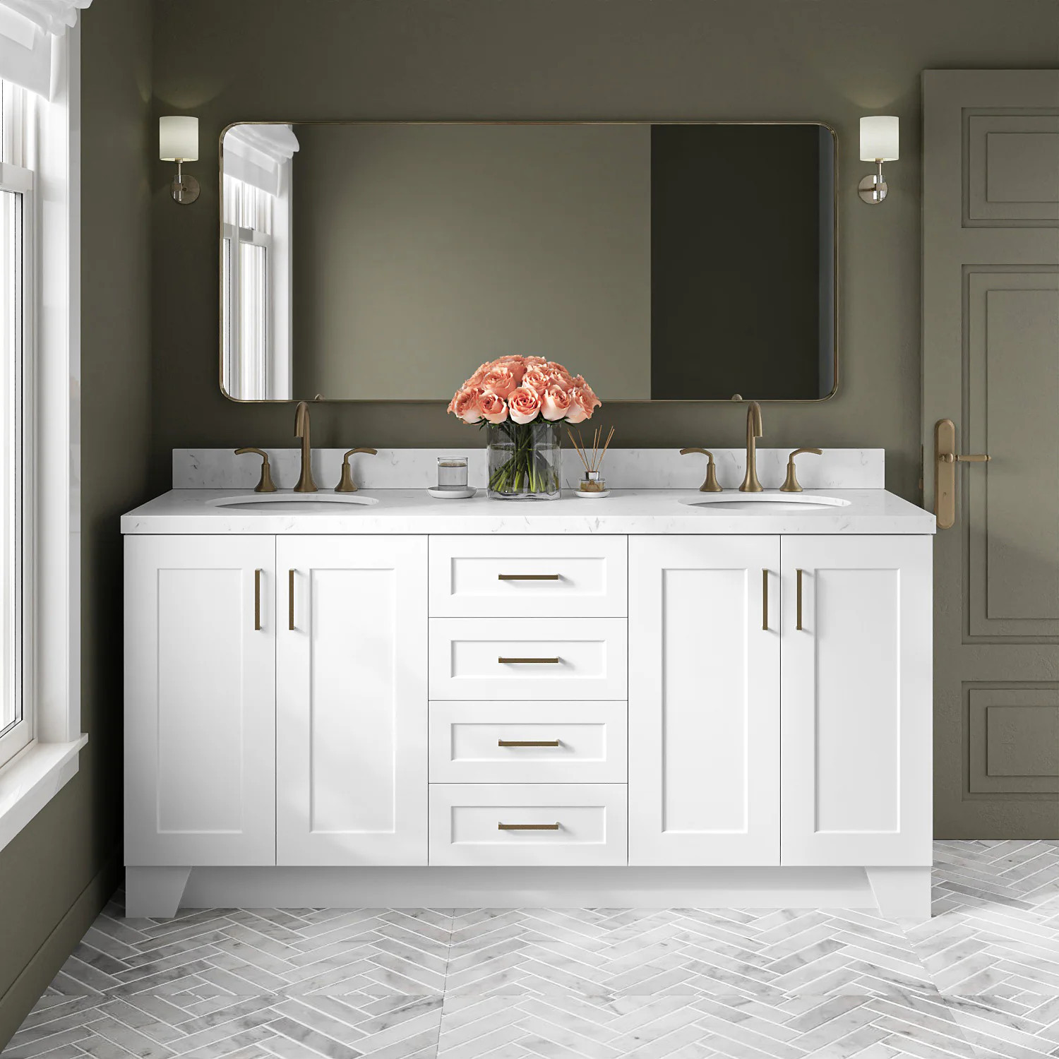 ARIEL Taylor 72-in White Undermount Double Sink Bathroom Vanity with Carrara White Quartz Quartz Top one_size | Q072DCQOVOWHT | Lowe's