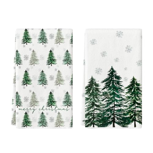 Artoid Mode Xmas Tree Merry Christmas Kitchen Towels Dish Towels, 18x26 Inch Holiday Snowflakes Winter Decoration Hand Towels Set of 2 | Amazon (US)