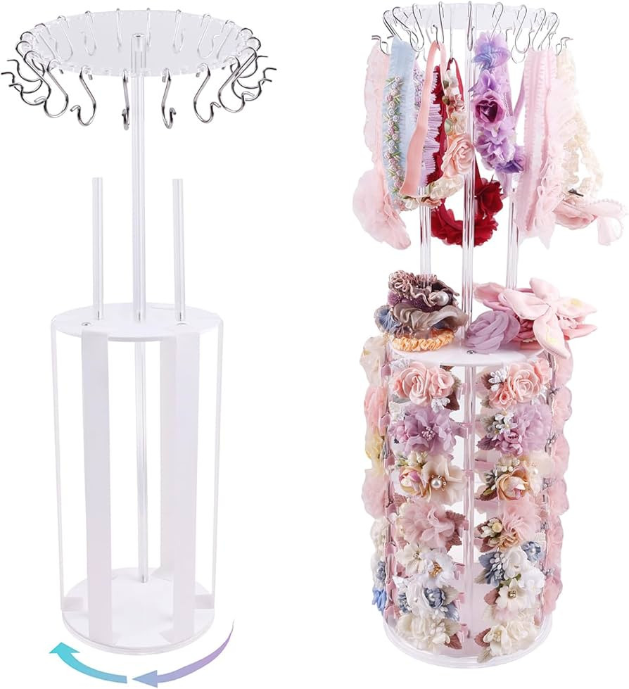 cherrboll Rotating Hair Bows Holder Stand, Headbands Organizer with Hooks, Scrunchies Claw Clips ... | Amazon (US)