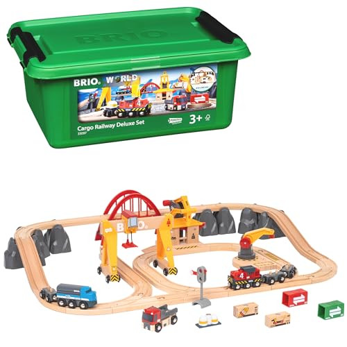 BRIO 33097 Cargo Railway Deluxe Set - 54 Piece Interactive Train Toy | Enhanced Wooden Tracks | P... | Amazon (US)